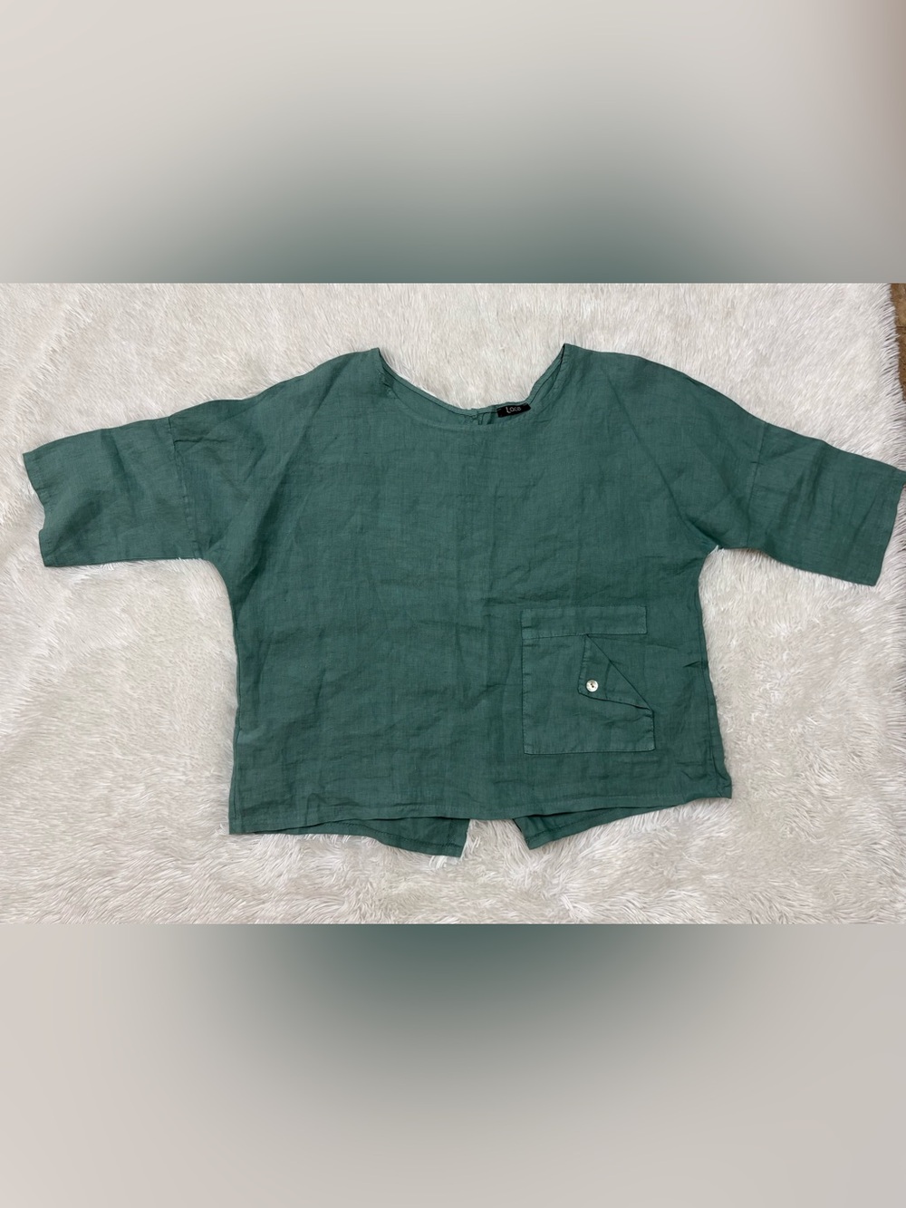 Boxy Short-Sleeve Linen Tunic in Forest Green